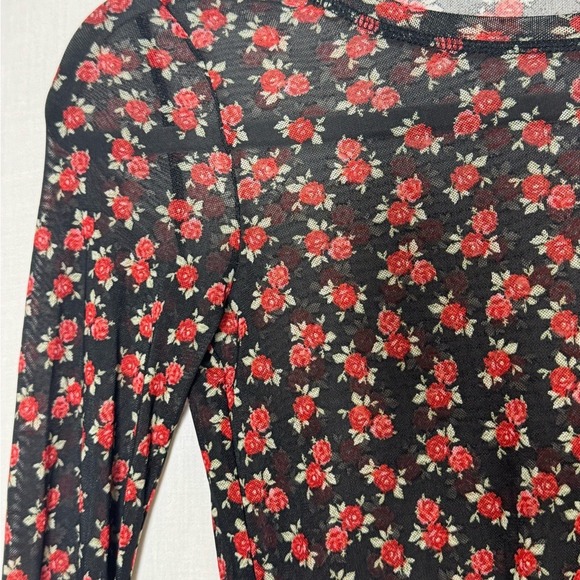 Womens Y2K Sheer Mesh Long Sleeve Top Dark Floral Fairy Boho Whimsigoth - Picture 4 of 6